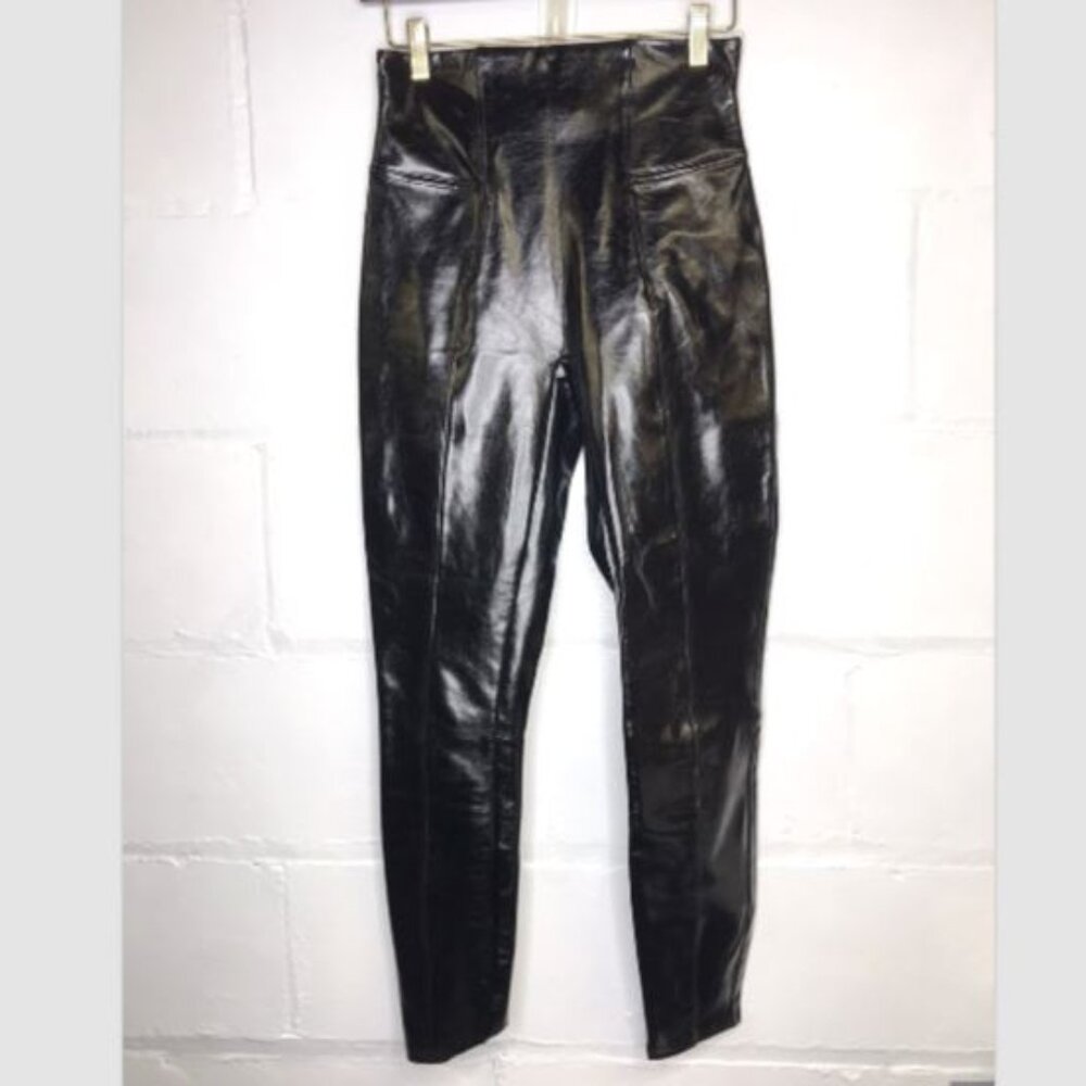 SPANX Faux Patent Leather Liquid Glossy Leggings Black High Rise Size Medium